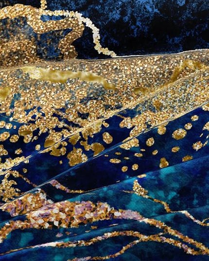 Royal Blue Marble Duvet Cover Set Full Size Sequin Gold Bedding Comforter Covers with 2 Pillow Shams Breathable Durable Soft Comfy