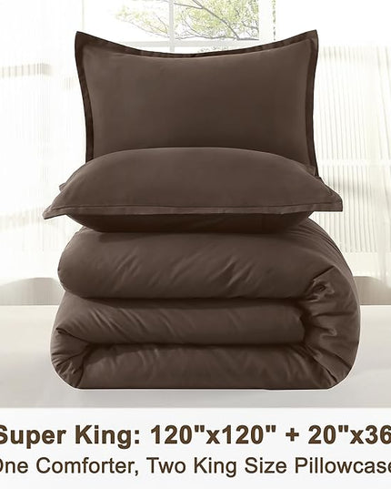 Litanika Comforters Chocolate Super King Size, 3 Pieces Lightweight Solid Bedding Set & Collections, All Season Fluffy Bed Set (120x120In Comforter & 2 Pillowcases)
