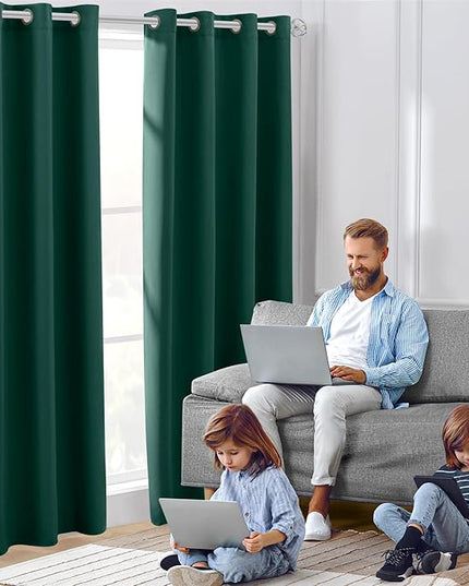 HOMEIDEAS Dark Green Blackout Curtains for Bedroom 52 X 84 Inch Length 2 Panels Set Room Darkening Bedroom Curtains, Soundproof Thermal Grommet Window Curtains for Living Room for Christmas