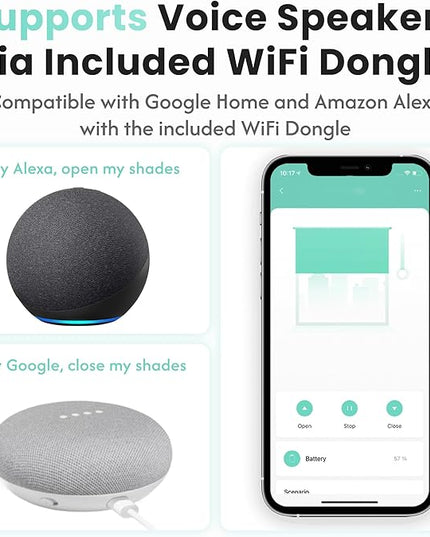 Aura Roller Smart Shade Driver, Remote Control & WiFi Dongle | Automate Existing Blinds | Beaded Window Shade Compatible | Rechargeable Long-Life Battery | Set Up Schedules | Hands Free Voice Control