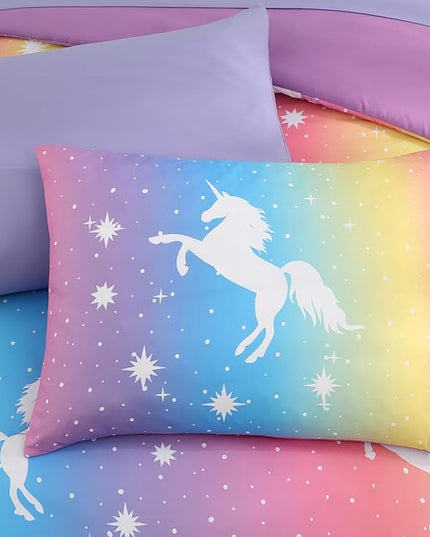 Twin Comforter Set for Girls-5 Pieces Rainbow Unicorn Twin Bedding Sets for Kids, Ultra Soft Bed in A Bag with Sheets