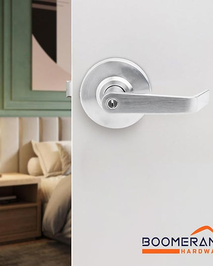 Boomerang Privacy/Bathroom Function - ADA Commercial Door Lever Lock - Heavy-Duty Locking Door Handle, Cylindrical Lever Lock, Non-Handed Grade 2, Satin Chrome (US26D), Privacy/Bathroom