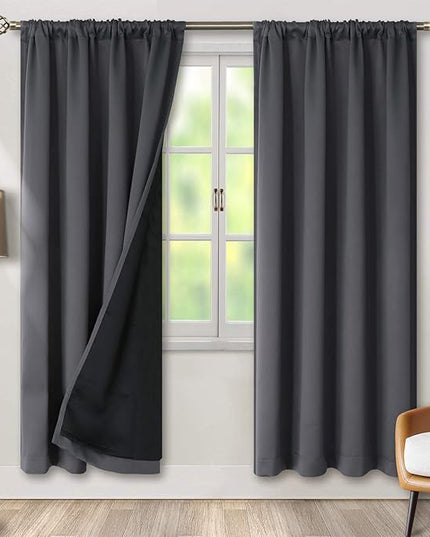BGment Thermal Insulated 100% Blackout Curtains for Bedroom with Black Liner, Double Layer Full Room Darkening Noise Reducing Rod Pocket Curtain (42 x 84 Inch, Dark Grey, 2 Panels)