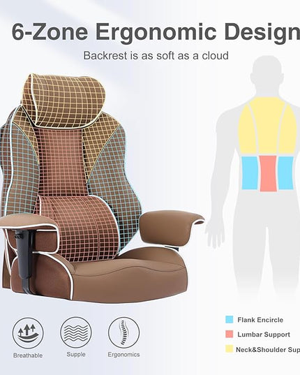 DJ·Wang Big and Tall Office Chair with Foot Rest, High Back Executive Office Chair PU Leather, Ergonomic Chairs with Lumbar Support, 135° Reclining Chairs with Thickened Spring Cushion Brown