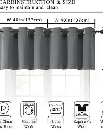 Simplebrand Light Grey Kitchen Valances for Windows 18 Inches Long 2 Pack, Room Darkening Window Valances for Living Room, Grommet Short Straight Drape Kitchen Curtains for Bedroom Kids Room, 40Wx18L