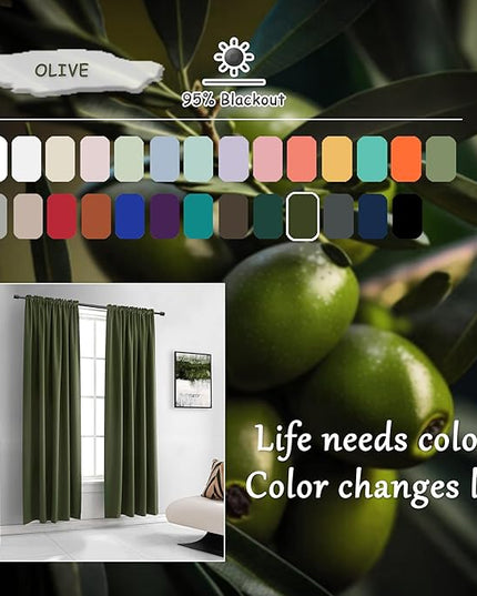 DONREN Home Window Decoration Christmas Holiday,72 Inch Length Thermal Insulated Blackout Curtains/Drapes for Living Room Kids Bedroom (One Pair, W 52 by L 72 inches, Olive Green)
