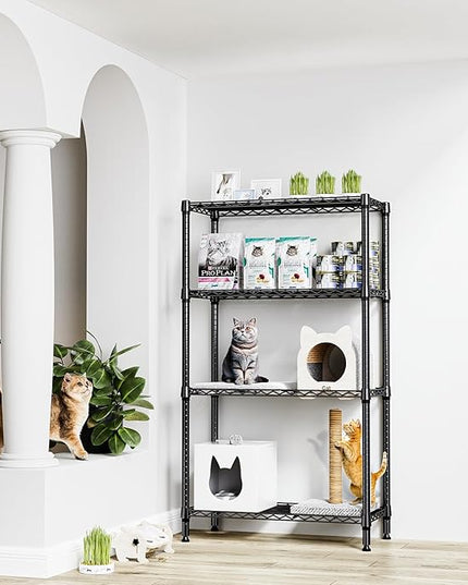 1000 lbs 4 Tier Shelf Metal Storage Shelves Shelving Wire Rack Heavy Duty Closet Organizers for Garage Kitchen Bathroom Laundry Black 13.8" D x 35.4" W x 59.5" H