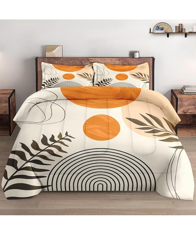 Twin Size Comforter Set with Pillowcase, Contemporary Mid Century Geometric 2 Pcs Bedding for Kids and Adults, Boho Rainbow Sun Soft Comforter Set for Bedroom Bed Decor