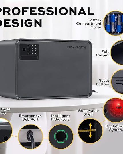 Biometric Safe for Home, 0.6 Cube Feet Auto-Open Fingerprint Safe with Touch Screen, Alarm System & Removable Shelf, Small Money Box for Cash, Jewelry, Documents, Home Office Use, Black