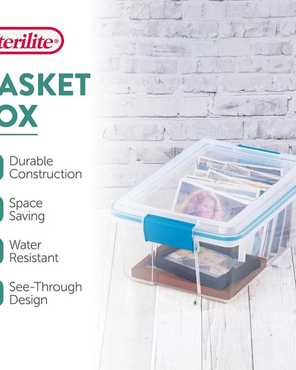 Sterilite 6-Pack Gasket Box, Weather-Resistant Storage Bins with Latching Lids, 12 Quart - Heavy-Duty Organizing Containers for Closet, Bathroom, and Office