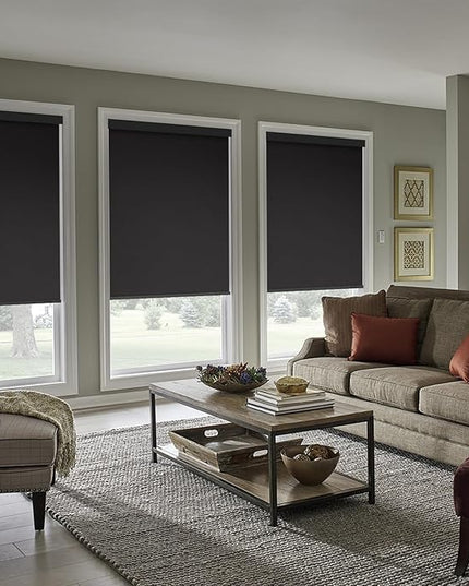 ZSHINE Motorized Blackout Window Blinds Customize Width (23-95 Inches) Remote Control Wireless and Rechargeable Window Roller Shades for, Home, Office, Hotel, Club, Restaurant and Cinema… (82010M)