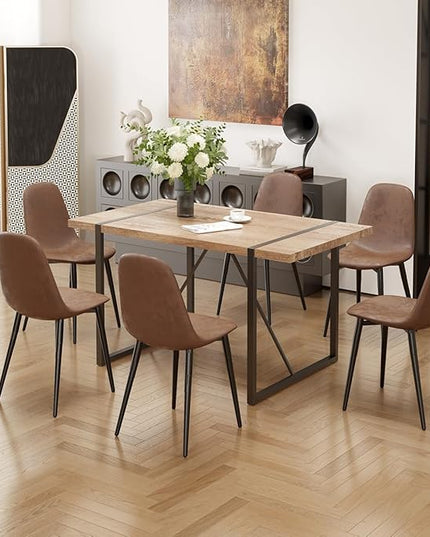 7 Piece Dining Table Set for 6,Modern 55'' Rectangle Wood Dining Table and Fabric Dining Chairs 6,Kitchen Table and Chairs for 6,Ideal for Kitchen Dining Room