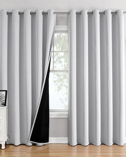 ChrisDowa 100% Blackout Curtains 84 inch Long for Bedroom with Black Liner, Extra Wide 2 Layers Total Blackout Thermal Insulated Grommet Window Curtains 2 Panels Set (Greyish White, 60 x 84 Inch)