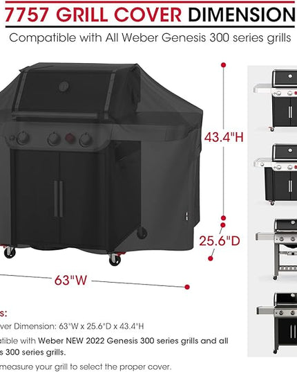 Unicook 63 Inch Grill Cover for Weber Genesis 300 Series and New 2022 Genesis 300, Outdoor BBQ Gas Grill Cover, Heavy Duty Waterproof Fade Resistant, Compared to Weber 7757