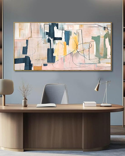 Artexist Pink Abstract Canvas Wall Art 24"x48" Office Decor Framed Wall Decor