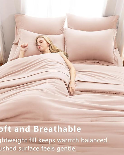 CozyLux King Size Comforter Set Blush Pink, 7 Pieces Bed in a Bag King Comforter Set with Sheets, Bedding Set with Down Alternative Comforter, Fitted Sheets, Flat Sheets, Pillow Shams and Pillowcases