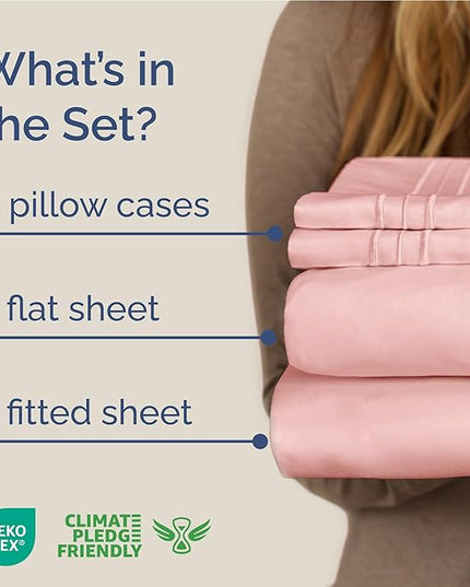 Full Size 4 Piece Sheet Set - Comfy Breathable & Cooling Bed Sheets Set - Hotel Luxury Bedding for Women, Men, Kids, Teens, Boys & Girls - Deep Pockets, Ultra-Soft, Wrinkle Free - Oeko-Tex - Baby Pink