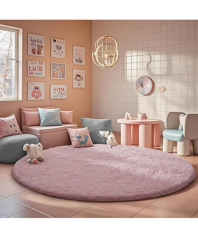 Ophanie Round Rugs 7Ft Pink Circle Area Rug, Fluffy Fuzzy Bedroom Carpet, Plush Soft Shaggy Indoor Floor Kawaii Living Room Rugs for Kids, Cute Room Decor for Teen Girls Home Decor Aesthetic, Nursery