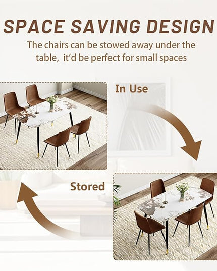 Small Dining Table Set for 4，50'' Sintered Stone Table with 4 Chair Dining Table Set, Easy to Assemble，Suitable for Small Spaces