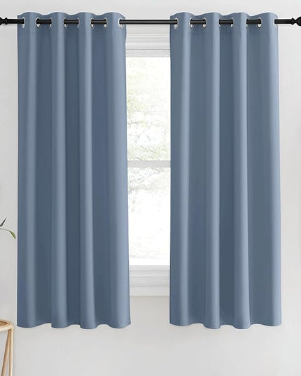 NICETOWN Blackout Stone Blue Curtains 63 inch Length - Window Treatment Energy Saving Thermal Insulated Room Darkening Grommet Drapes for Living Room (1 Panel, W46 x L63)