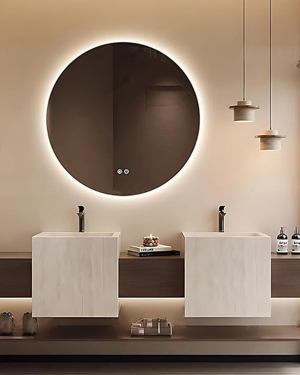 80IN Bathroom Vanity - Double Sink Bathroom Vanities with 3 Drawers, Include Smart Mirror with LED Lights & Defogging Function | Solid Wood Bathroom Cabinet with Open Style Shelves, Brown+Beige