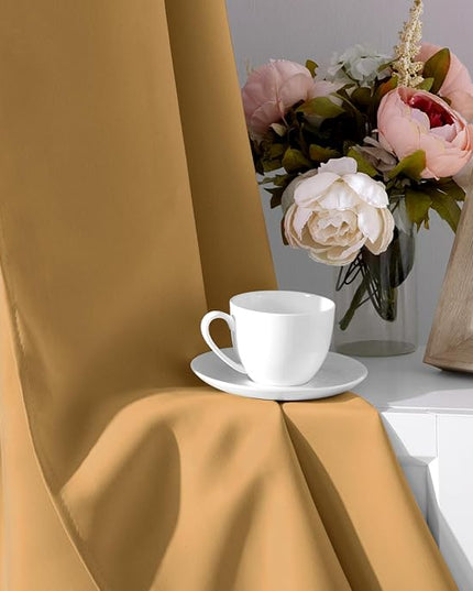 HOMEIDEAS Gold Blackout Curtains for Bedroom 52 X 96 Inch Length 2 Panels Set Room Darkening Bedroom Curtains, Soundproof Thermal Grommet Window Curtains for Living Room for Christmas