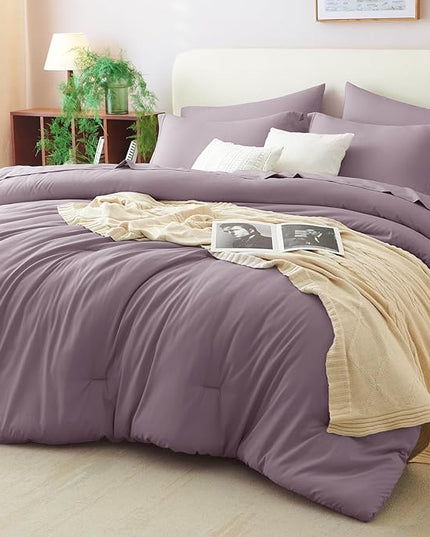 CozyLux Full Size Comforter Set Dusty Purple, 7 Pieces Bed in a Bag Full Comforter Set with Sheets, Bedding Set with Down Alternative Comforter, Fitted Sheet, Flat Sheet, Pillow Shams and Pillowcases
