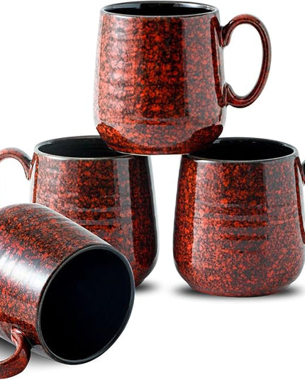 HASENSE Ceramic Coffee Mugs Set of 4, 8 oz Small Coffee Cups, Porcelain Mug with Handle for Espresso, Tea, Milk and Cocoa, Ideal for Mother's Day Christmas Gift, Dishwasher & Microwave Safe, Red