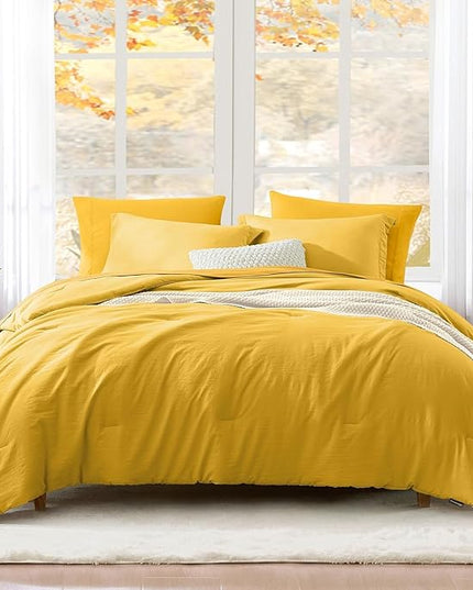WRENSONGE King Size Comforter Set- 7 Pieces Soft Yellow Bed in a Bag with Fitted Sheet, Flat Sheet 2 Pillow Shams, and 2 Pillowcases- King Bedding Set for All Season