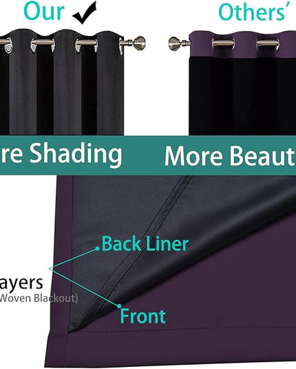 Yakamok 100% Blackout Curtains 84 Inches Long, 2 Thick Layers Heat and Full Light Blocking Soft Thermal Insulated Drapes for Bedroom(52" Wide Each Panel,Purple, 2 Panels)