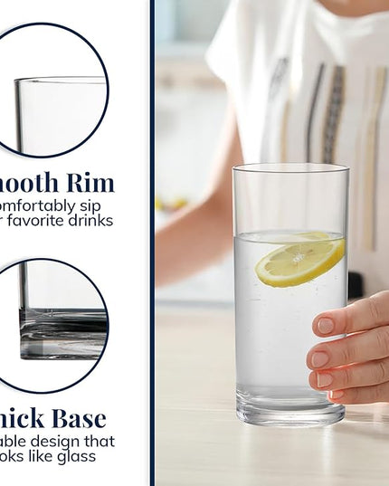 US Acrylic Classic Clear Plastic Reusable Drinking Glasses (Set of 6) 16oz Water Cups | BPA-Free Tumblers, Made in USA | Top-Rack Dishwasher Safe