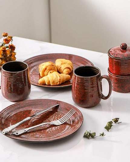 HASENSE Coffee Mugs Set of 6, 15 Ounce Ceramic Coffee Cups Set with Handle, Large Tea Mug for Kitchen, Red Cup for Tea,Cocoa, Milk, Christmas Gift for Women and Men, Dishwasher and Microwave Safe