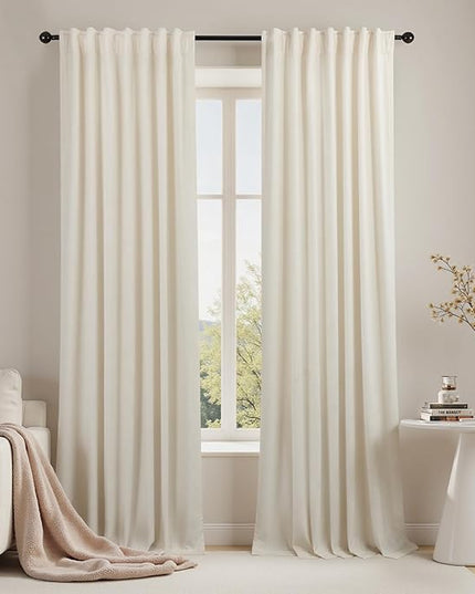 KOUFALL 120 Inch Extra Long Velvet Curtains 10 FT Foot High Ceiling Track Curtain Drapes Pleated with Hooks 70% Blackout 10FT Curtains for Living Room Bedroom 2 Panels Set Cream Ivory