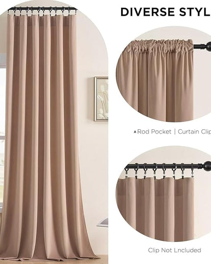 Joydeco Velvet Curtains Rose Beige Blackout Curtains Thermal Insulated 108 inches Long Window Curtains Soft Room Darkening Drapes for Bedroom Living Room Elegant Rod Pocket 2 Panels Rose Beige