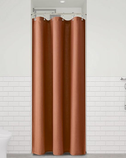 Naturoom Terracotta 36 Inch Boho Shower Curtain - Stall Narrow Half Linen Ultra Thick Fabric Shower Curtain Set with Hooks, Farmhouse Rustic RV Camper Bath Curtains for Bathroom, 36x72