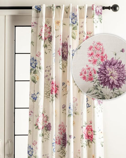 Maison d' Hermine Curtains for Living Room 100% Cotton 124 inch Length One Panel Light Filtering Curtains for Bedroom Windows with Rod and Loop Pockets Drapes (Swyncombe Multicolor, 50" W x 124" L)
