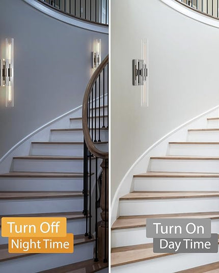 YUYI Nickel Wall Sconce Light, 22.8'' Indoor Sconces Wall Decor with Clear Glass Shade, Bathroom Vanity Wall Lights for Bathroom Living Room Bedroom Hallway Fireplace Staircase