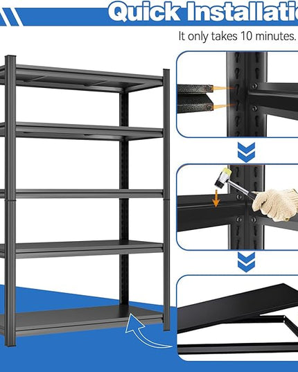54" H Storage Shelves Heavy Duty 2000LBS Garage Shelving 4-Tier Storage Rack Adjustable Shelf for Basement, Warehouse, Pantry, Closet, Kitchen 54" H x 39.4" W x 15.8" D, Black