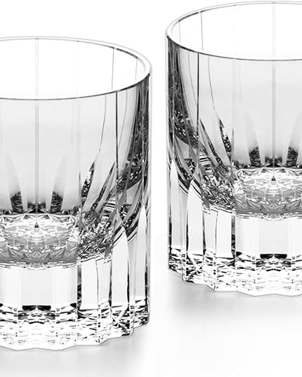 KAMMAK Crystal Whiskey Glasses Set of 2, 7.27oz Old Fashioned Glasses Stemless, Hand Blown White Cocktail Glasses, Engagement Gifts for Couples, Women, Men