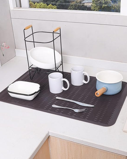 Silicone Dish Drying Mat for Multiple Usage,Easy clean,Eco-friendly,Heat-resistant Silicone Mat for Kitchen Counter or Sink,Refrigerator or Drawer Liner Coffee 3XL 28 inches x 18 inches