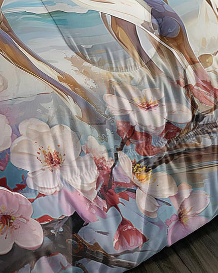 Western Farmhouse Horse Comforter Set,Pink Cherry Blossoms Bedding Sets for Kids Teens Girls Room Decoration,Coastal Beach Theme Bedding King Size Comforter Sets for Girls with 2 Pillowcases.