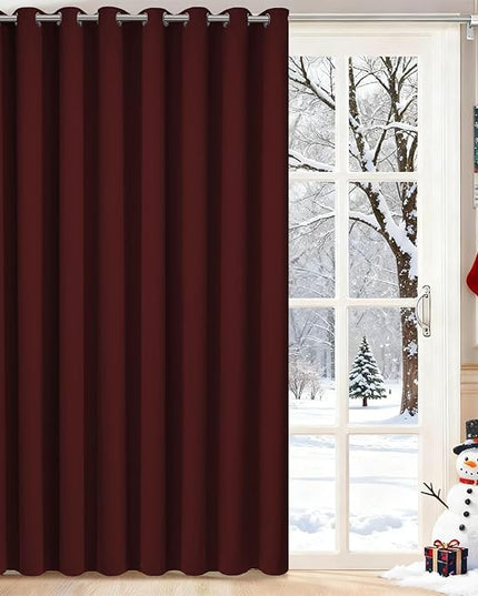 Yakamok Extra Wide Blackout Curtain for Sliding Glass Door, Grommet Thermal Insulated Room Divider Curtain 100W x 84L inch, Room Darkening Patio Curtain,8.3ft Wide x 7ft Tall, 1 Panel,Burgundy Red