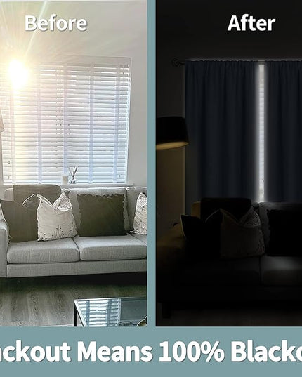 BGment Blackout Curtains for Bedroom 2 Panels Set, 100% Black Out Bedroom Curtains Thermal Insulated Rod Pocket Double Layer Window Curtain (52 x 72 Inch, Spa Blue, 2 Panels)