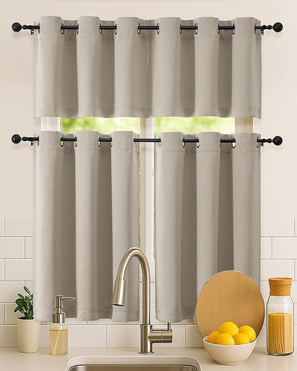 Simplebrand Stone Kitchen Valances for Windows 18 Inches Long 2 Pack, Room Darkening Window Valances for Living Room, Grommet Short Straight Drape Kitchen Curtains for Bedroom Kids Room, 40Wx18L