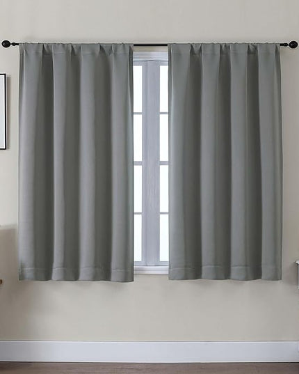Gwine Blackout Curtains for Bedroom 45 Inch Length, Thermal Insulated Room Darkening Short Curtains, Rod Pocket Drapes for Bathroom Basement Patio Cabinet, Each 40" Wx45 L, Light Grey