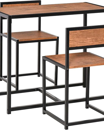 3-Piece Industrial Dining Table Set for Two, Kitchen and Dining Room Chairs, Compact Design for Small Spaces with Easy Assembly