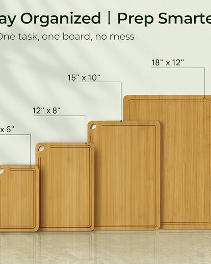 4-Pcs Natural Wood Cutting Board Set Kitchen Tools with Juice Groove, Wooden Chopping Board for Meat, Fruit, Vegetables & Cheese (Pre Oiled, Natural)