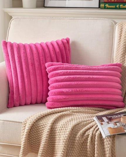 DEELAND Pack of 2,Double-Sided Faux Fur Plush Decorative Throw Pillow Covers Fuzzy Striped Soft Pillowcase Cushion Covers for Sofa Couch Bedroom