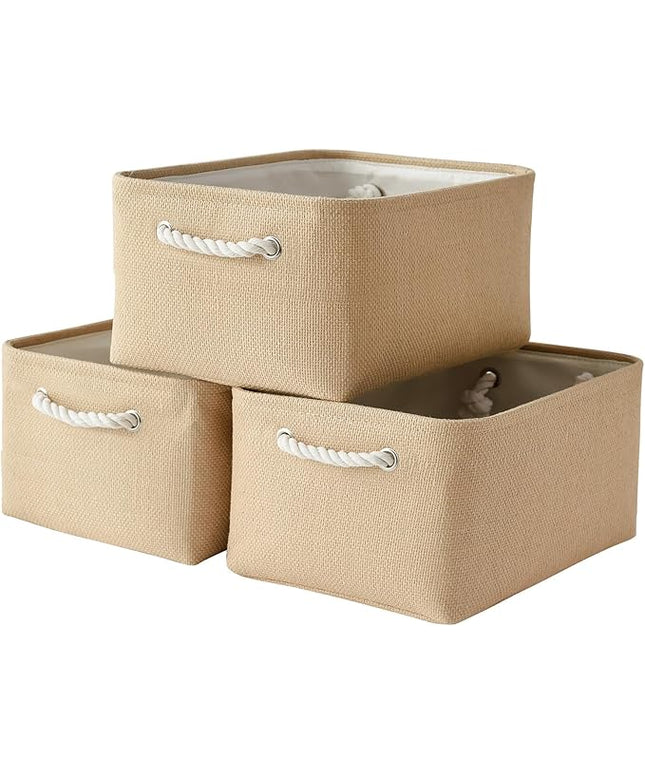 TheWarmHome Organization and Storage Bin for Shelves - Large 3 Pack 16x12x8 inch Storage Basket for Organizing, Canves Storage Cubes for Organizer Toy Closet Cloth Gift (Beige)