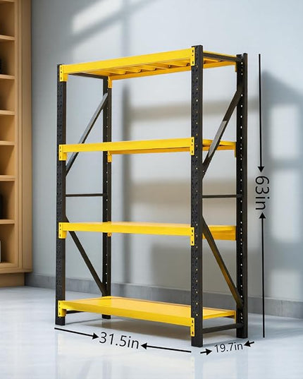 torage Shelves,Garage Shelving Heavy Duty Metal Adjustable Garage Shelves, Shelving Units Industrial Shelving for Warehouse (Yellow and Black, W31.5*D19.7*H63)